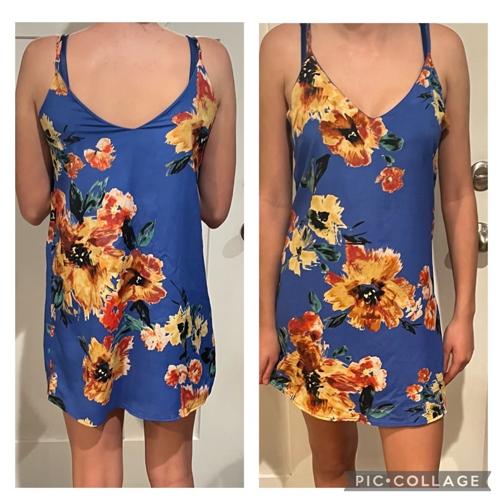 Lulus blue floral short dress, size M